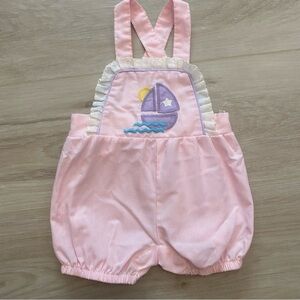 ✨Sale✨ Vintage 80’s Pink Sailboat Embroidered Kids Overalls